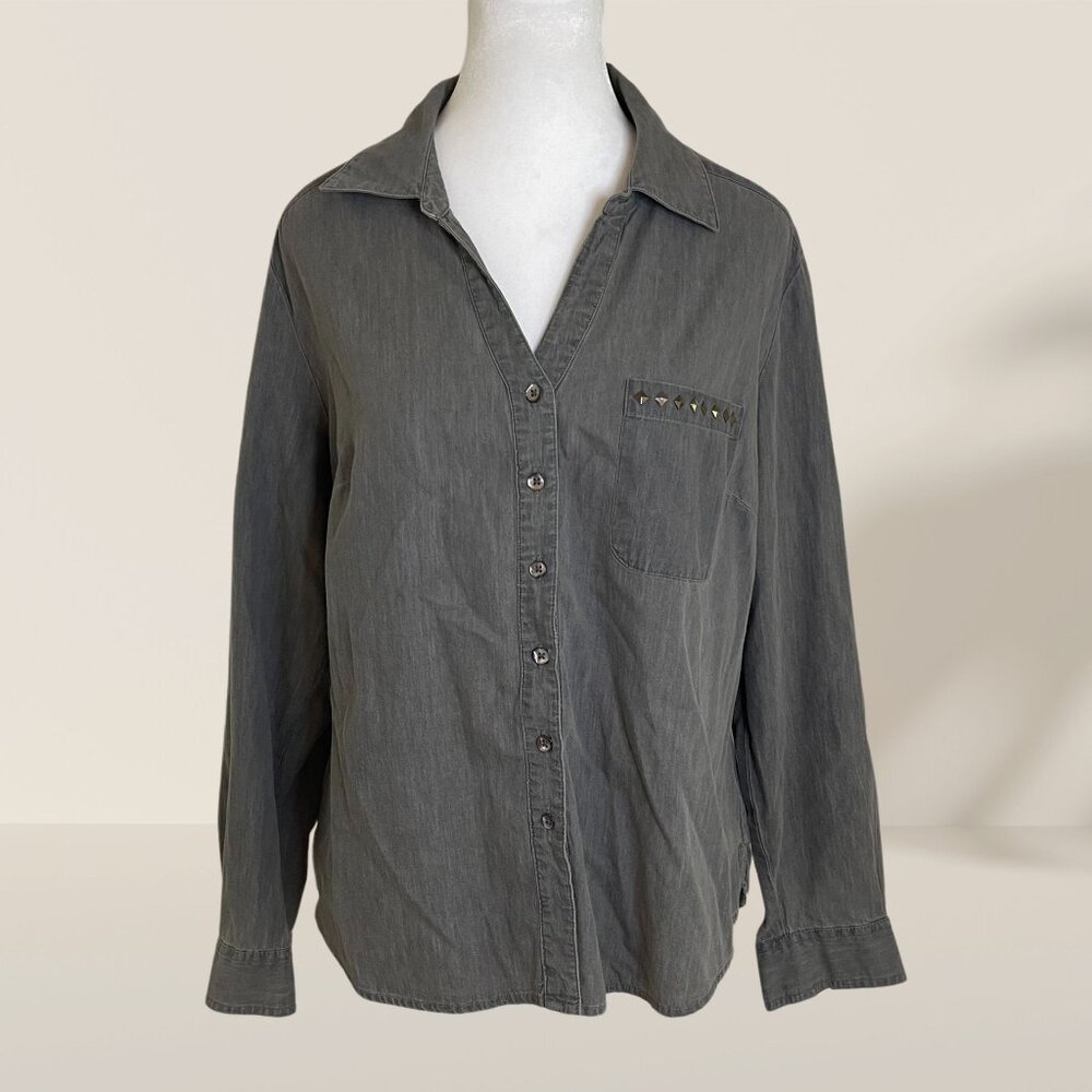 🔥 Style & Co. Studded Gray Button-Up Shirt - Size L